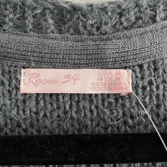 Room 34 Women M Gray Alpaca Blend Knit Open Front Duster Eyelash Cardigan NWT - Picture 7 of 11